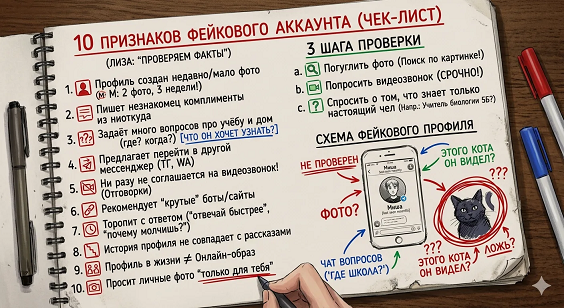 Инфографика: Кэтфишинг. Признаки фейкового аккаунта