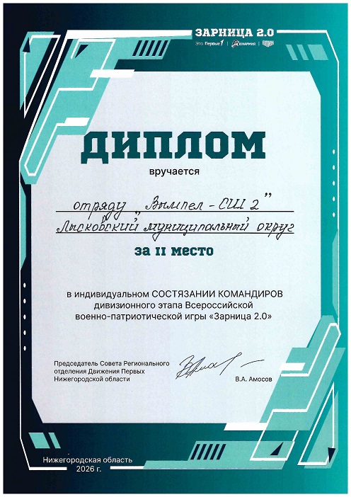 Грамота за II место Командирский конкурс